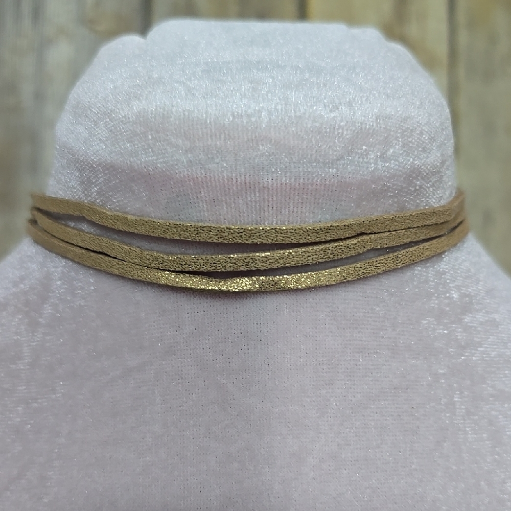 Multilayer Faux Suede Tan Choker Necklace W Gold Flecks